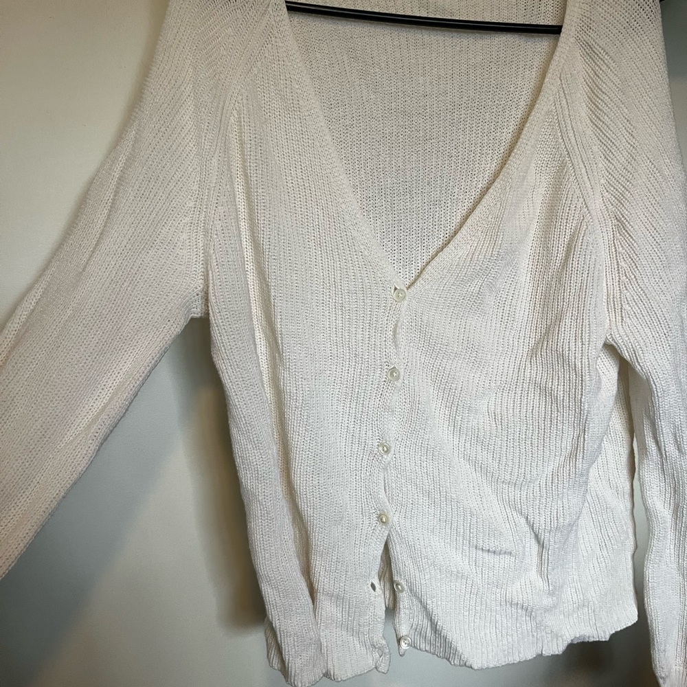 White Knit Button-Up Cardigan